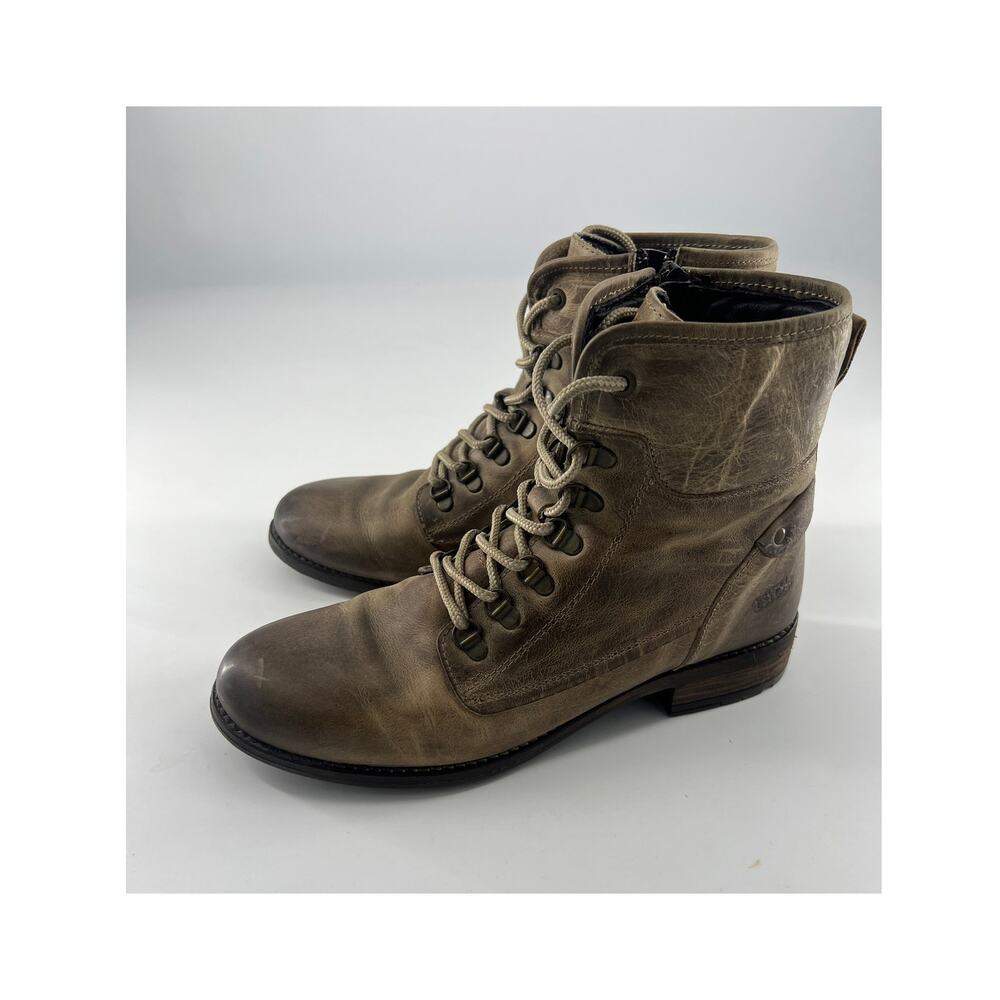 Taos Combat Ankle Boot Womens Size 10 Distressed Tan Camel Brown Zip Lace Up
